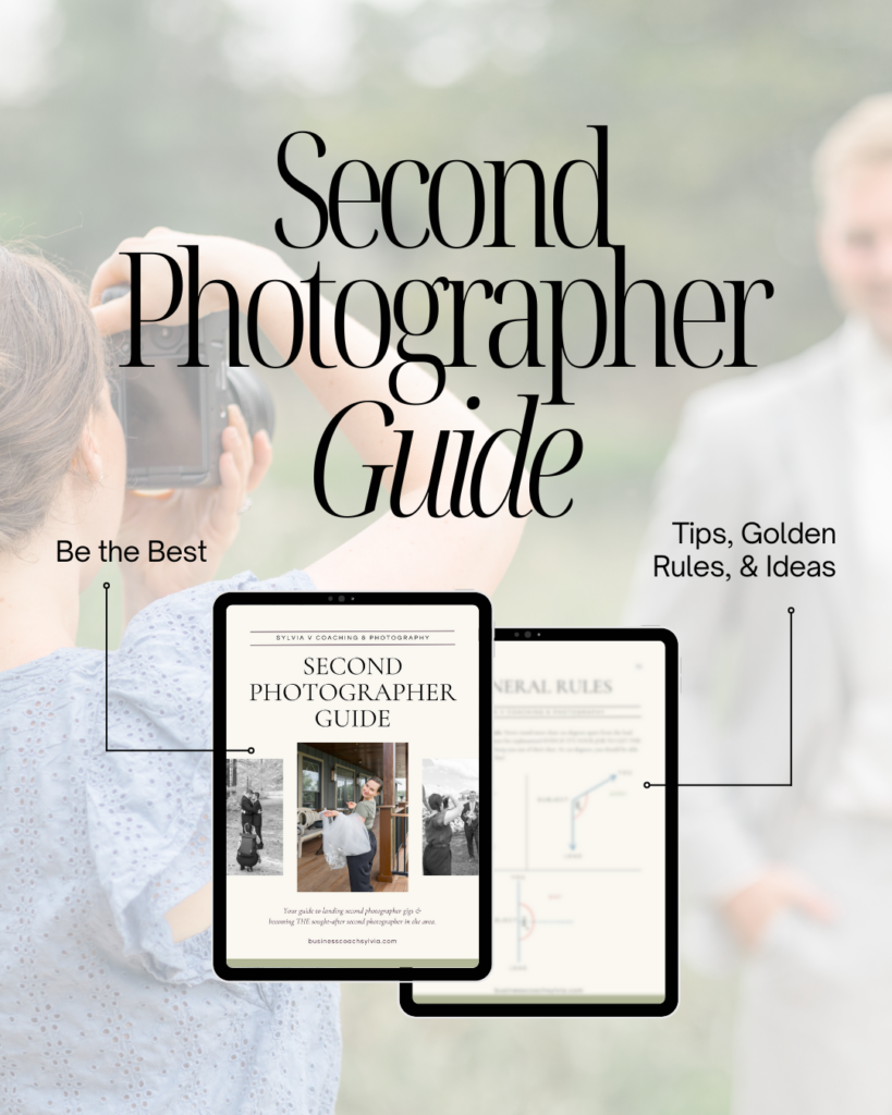 Header image for second photographer guide. Blurry photo of a photographer photographing a groom.